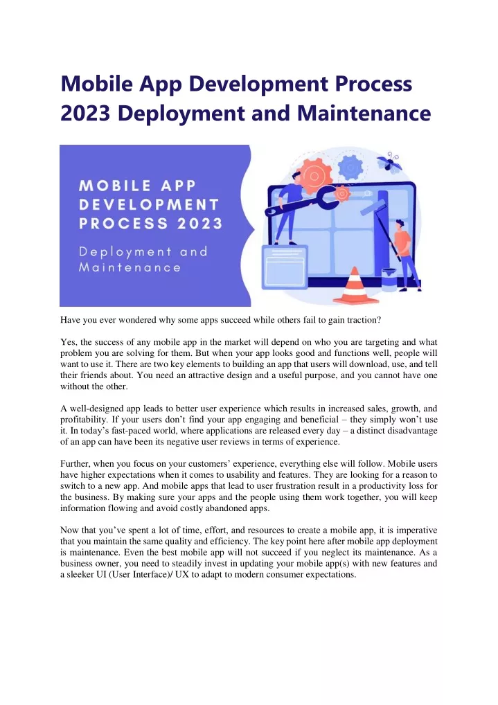 mobile app development process 2023 deployment
