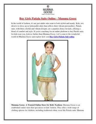 Buy Girls Patiala Suits Online - Mumma Goose