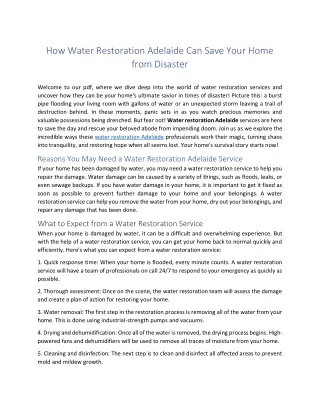 How Water Restoration Adelaide Can Save Your Home from Disaster