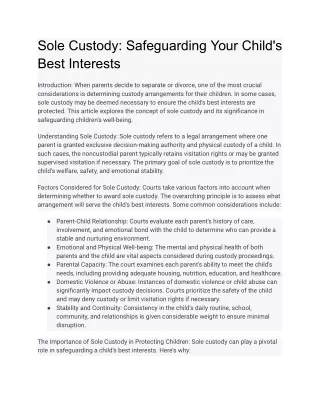 Sole Custody_ Safeguarding Your Child's Best Interests