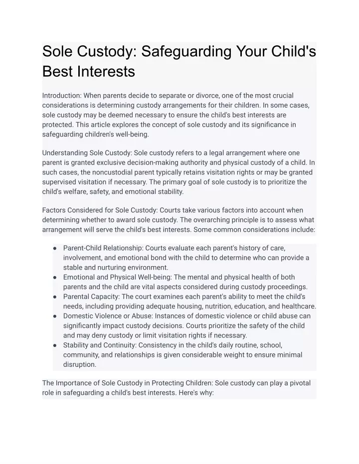 sole custody safeguarding your child s best