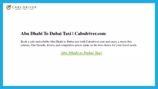 Abu Dhabi To Dubai Taxi  Cabsdriver.com