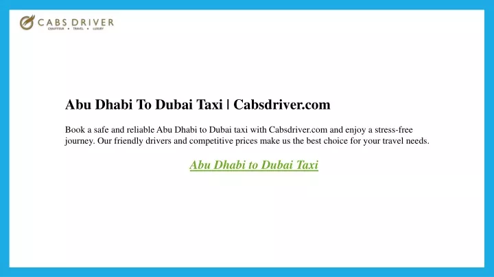 abu dhabi to dubai taxi cabsdriver com book