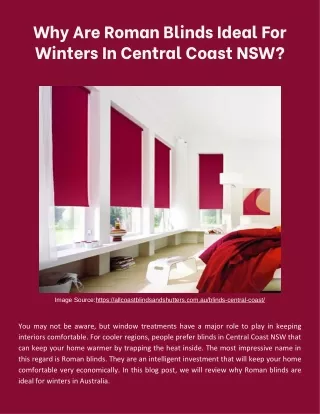 Why Are Roman Blinds Ideal For Winters In Central Coast NSW?