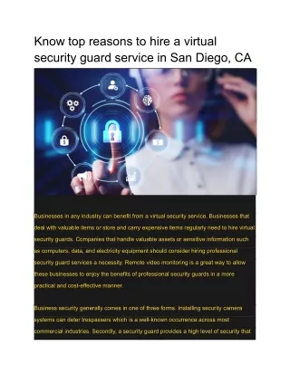 Know top reasons to hire a virtual security guard service in San Diego, CA