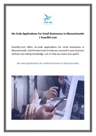 No Code Applications For Small Businesses In Massachusetts  Evox365.com 02