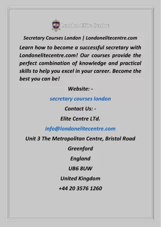 Secretary Courses London  Londonelitecentre