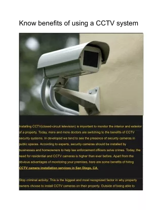 Know benefits of using a CCTV system
