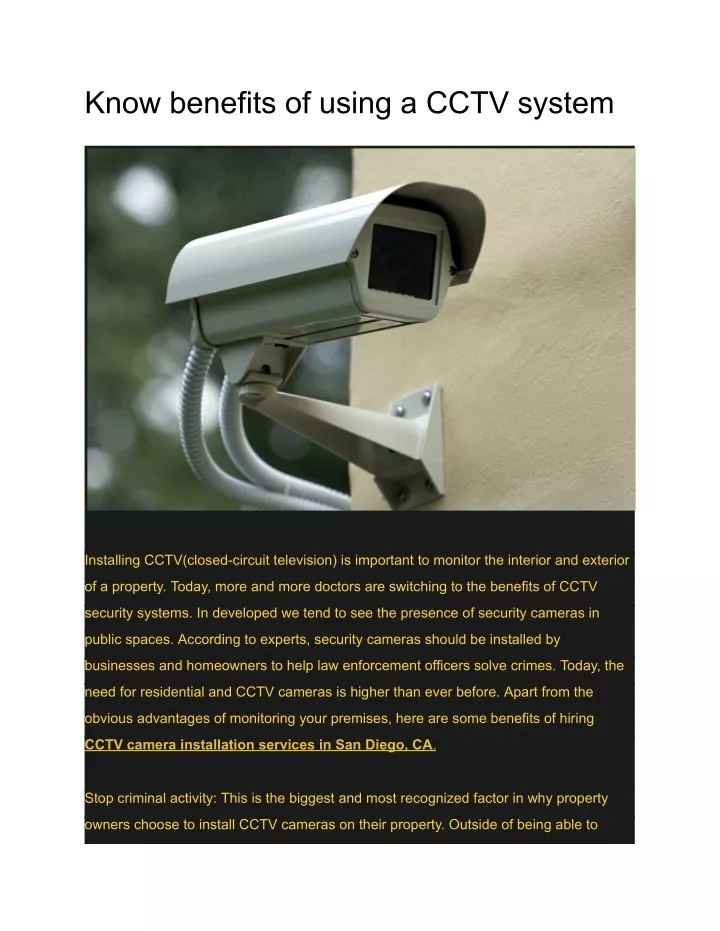 know benefits of using a cctv system