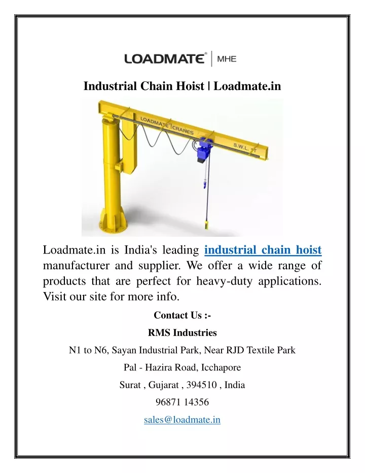 industrial chain hoist loadmate in