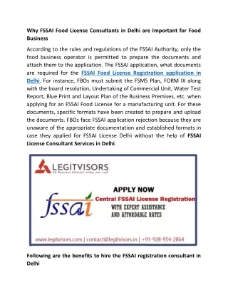 Why FSSAI Food License Consultants in Delhi are Important for Food Business