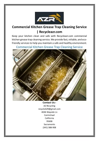Commercial Kitchen Grease Trap Cleaning Service Recycleazr