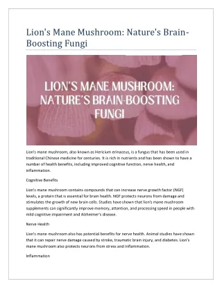 Lion's Mane Mushroom Nature's Brain-Boosting Fungi