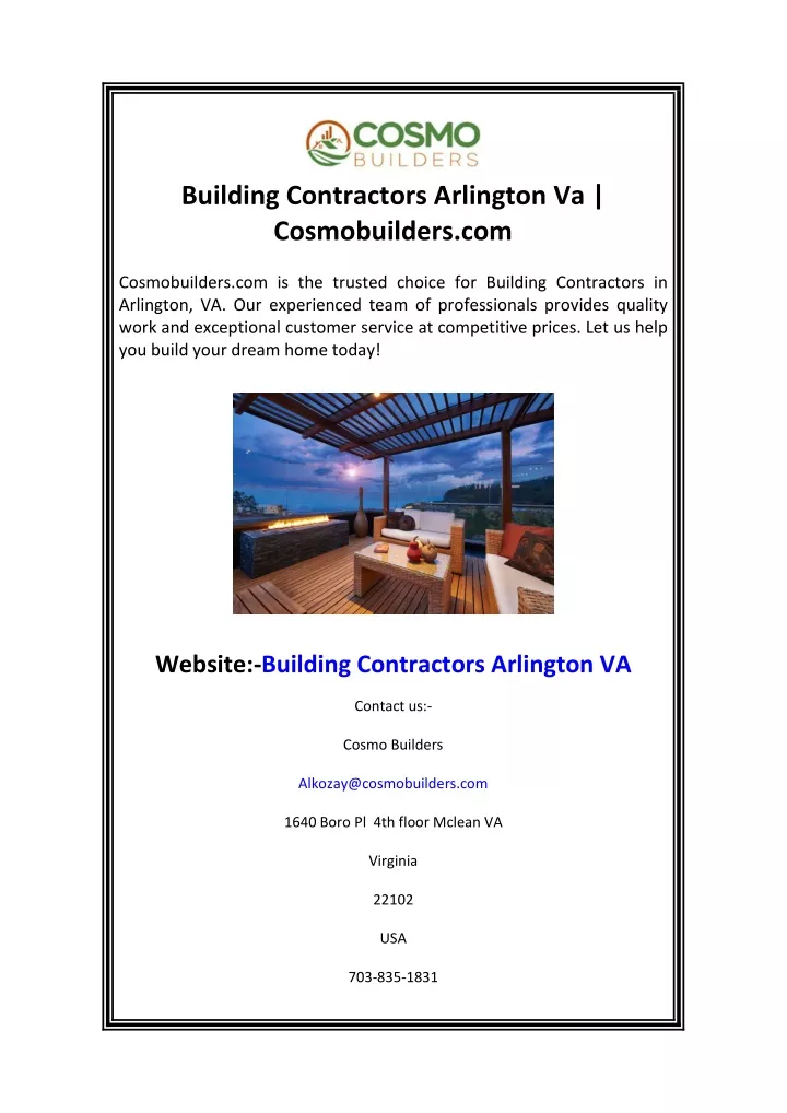 building contractors arlington va cosmobuilders
