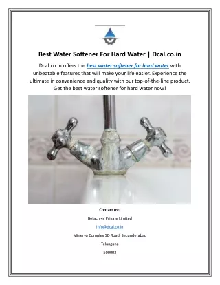 Best Water Softener For Hard Water Dcal.co.in