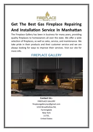 Get The Best Gas Fireplace Repairing And Installation Service In Manhattan