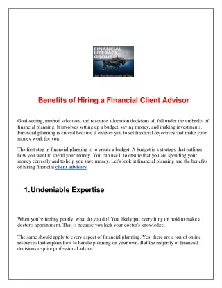 Benefits of Hiring a Financial Client Advisor