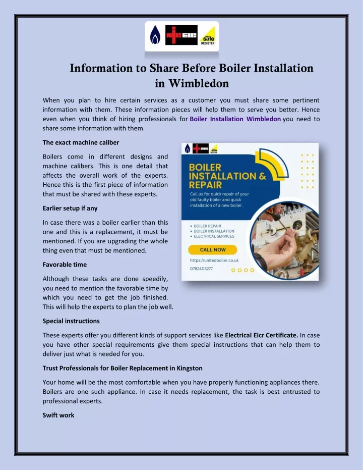 information to share before boiler installation