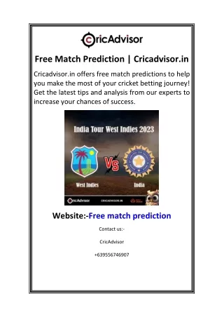Free Match Prediction Cricadvisor.in