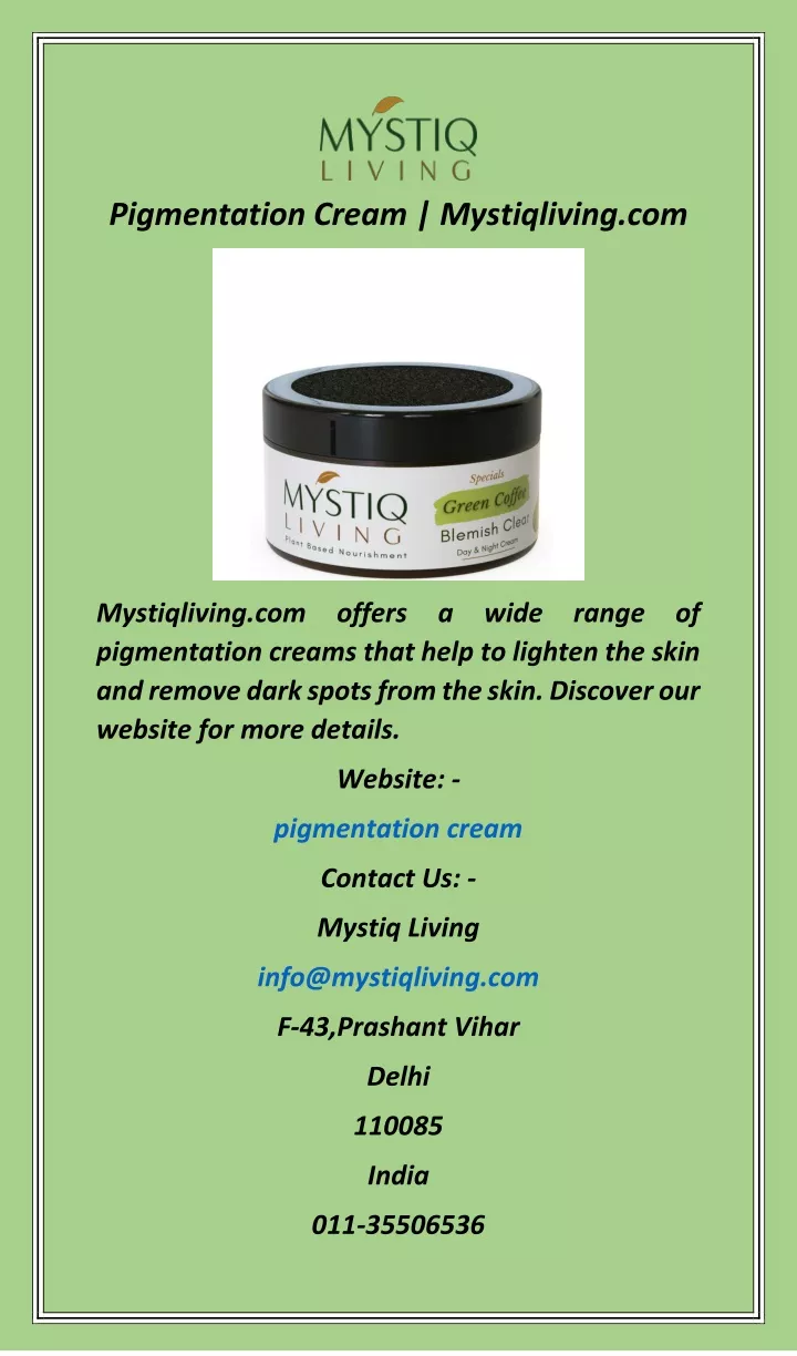pigmentation cream mystiqliving com