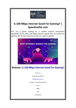 Is 100 Mbps Internet Good For Gaming Speednetlte.com