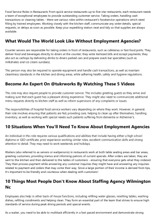 food service roles in restaurants from quick