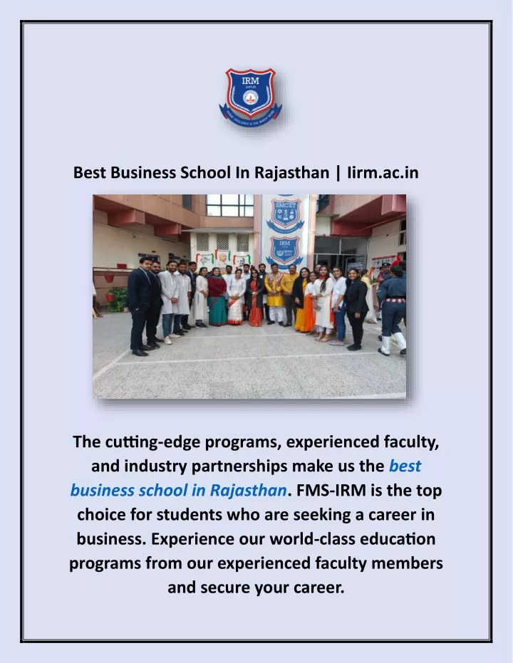 best business school in rajasthan iirm ac in