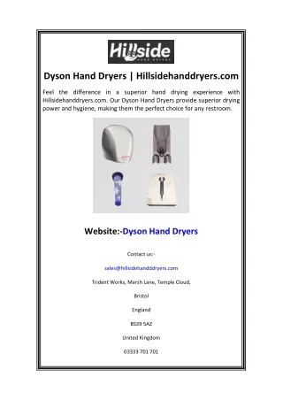 Dyson Hand Dryers Hillsidehanddryers.com