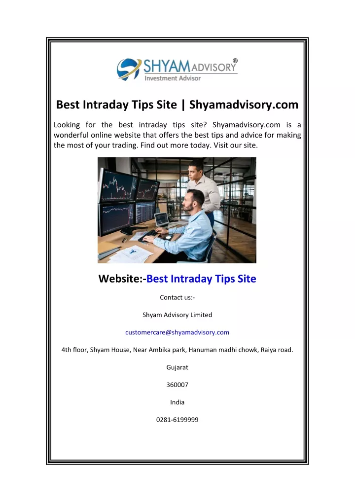 best intraday tips site shyamadvisory com