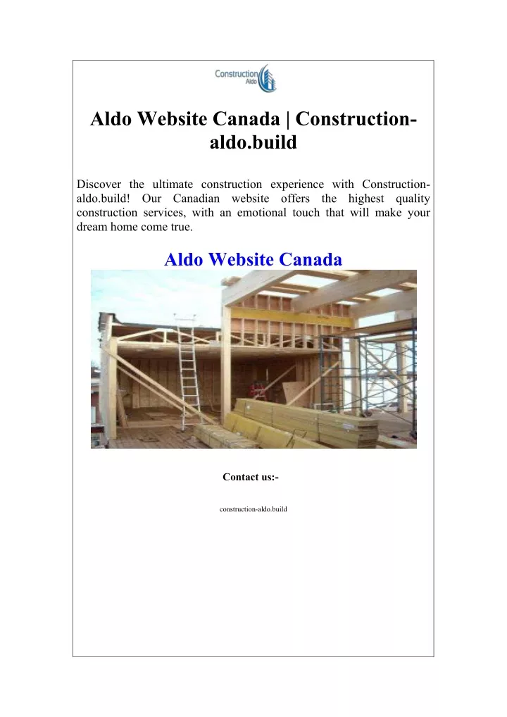 aldo website canada construction aldo build