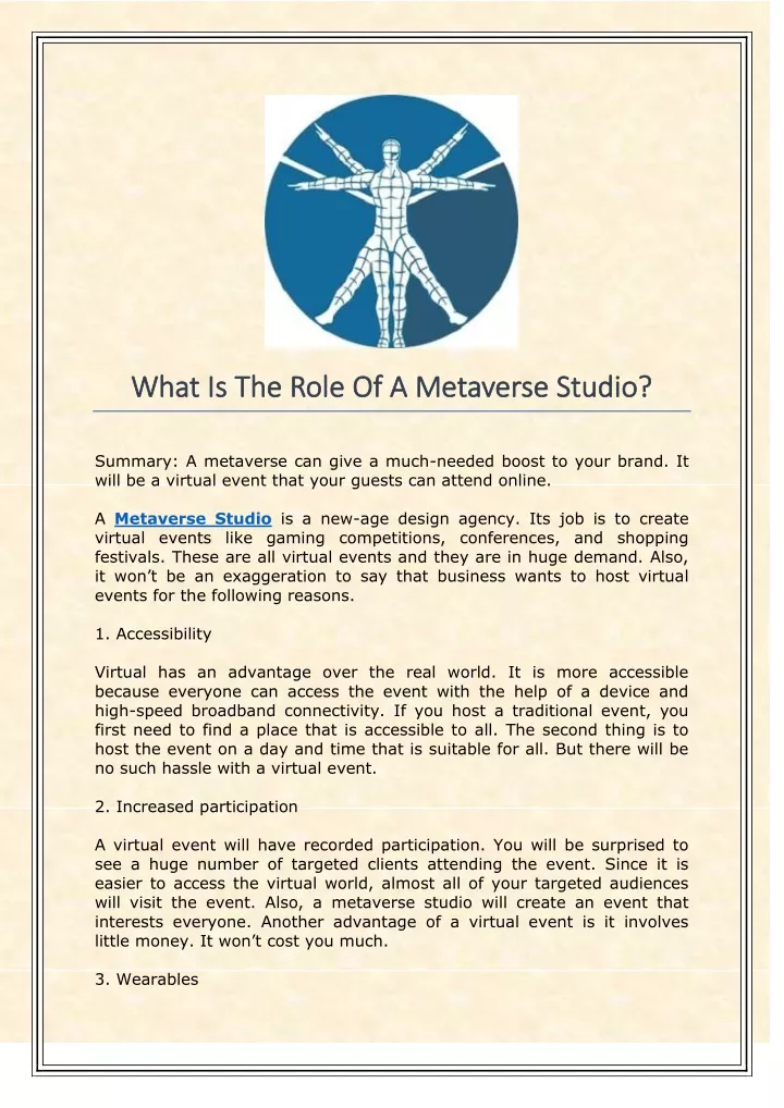 what is the role of a metaverse studio what