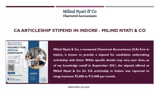 CA Articleship Stipend in Indore - Milind Nyati & Co