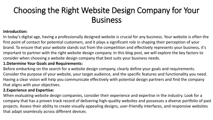 choosing the right website design company for your business