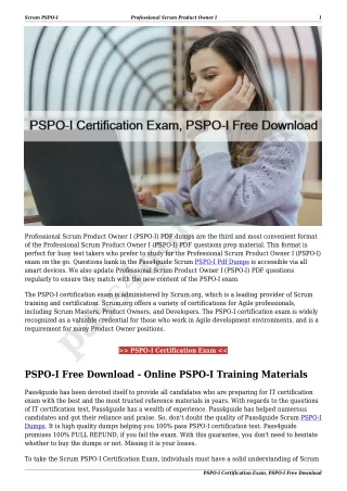 PSPO-I Certification Exam, PSPO-I Free Download