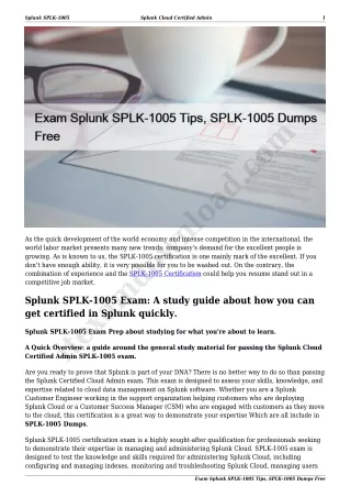 Exam Splunk SPLK-1005 Tips, SPLK-1005 Dumps Free