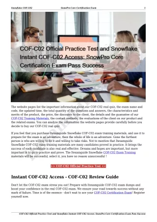 COF-C02 Official Practice Test and Snowflake Instant COF-C02 Access: SnowPro Core Certification Exam Pass Success