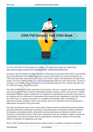 CISA Pdf Dumps | Test CISA Book