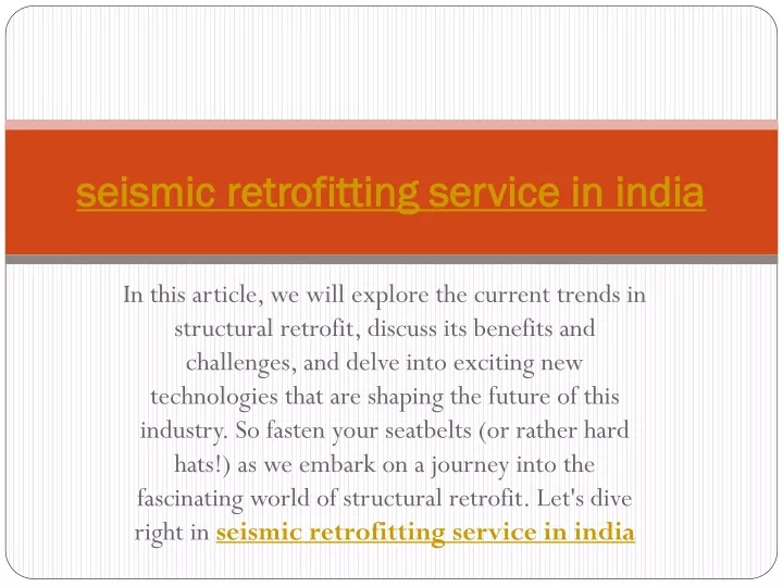 seismic retrofitting service in india