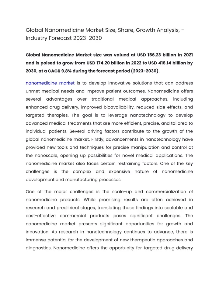 global nanomedicine market size share growth