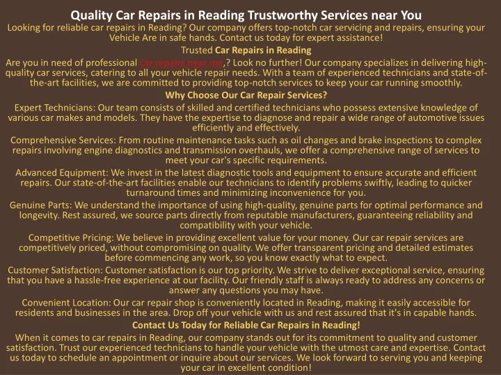 quality car repairs in reading trustworthy services near you