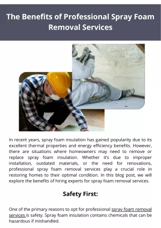 The Benefits of Professional Spray Foam Removal Services