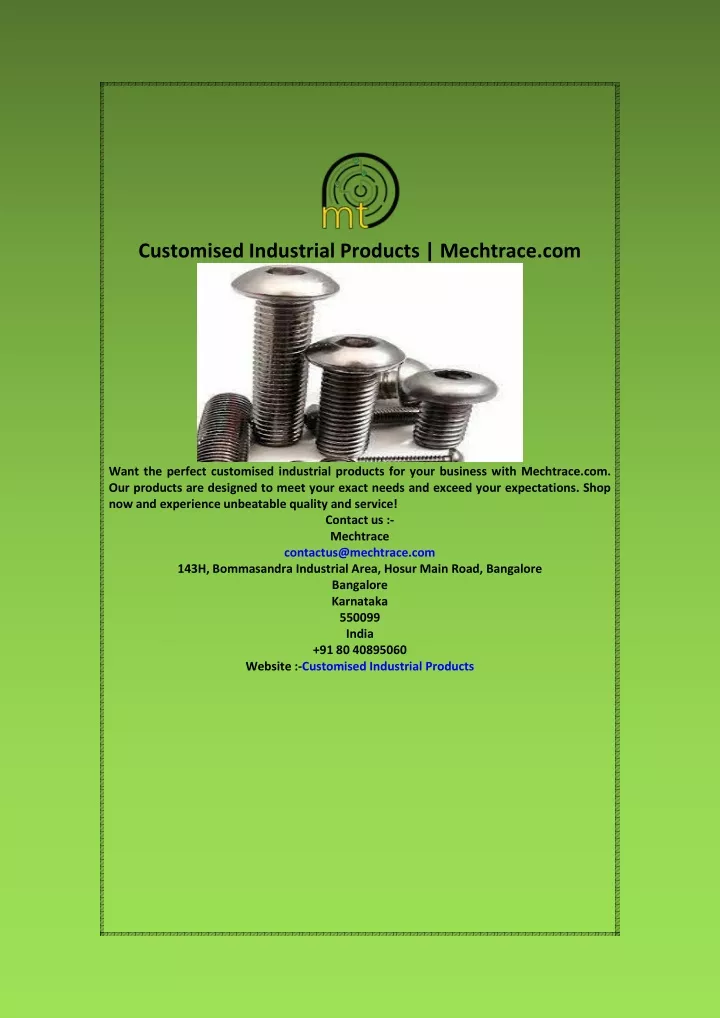 customised industrial products mechtrace com