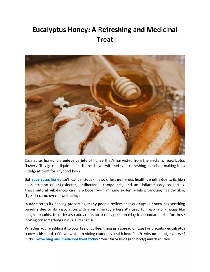 eucalyptus honey a refreshing and medicinal treat