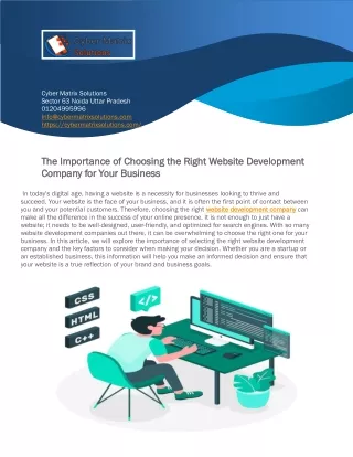 The Importance of Choosing the Right Website Development Company for Your Business