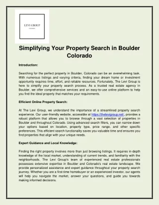 Simplifying Your Property Search in Boulder Colorado