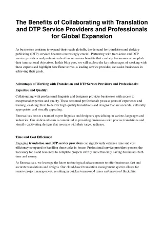 The Benefits of Collaborating with Translation and DTP Service Providers and Professionals for Global Expansion