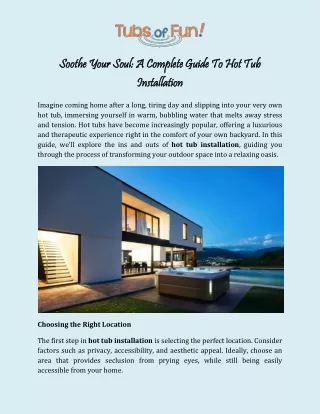 Soothe Your Soul - A Complete Guide To Hot Tub Installation