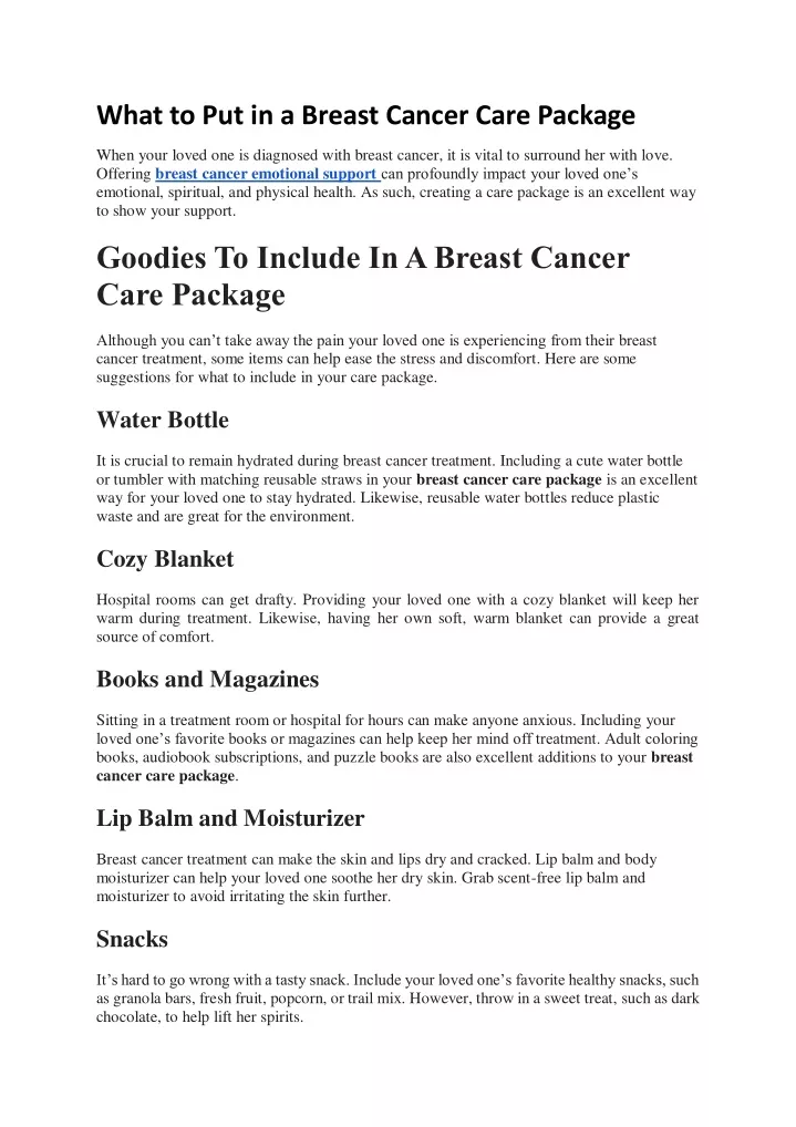 what to put in a breast cancer care package