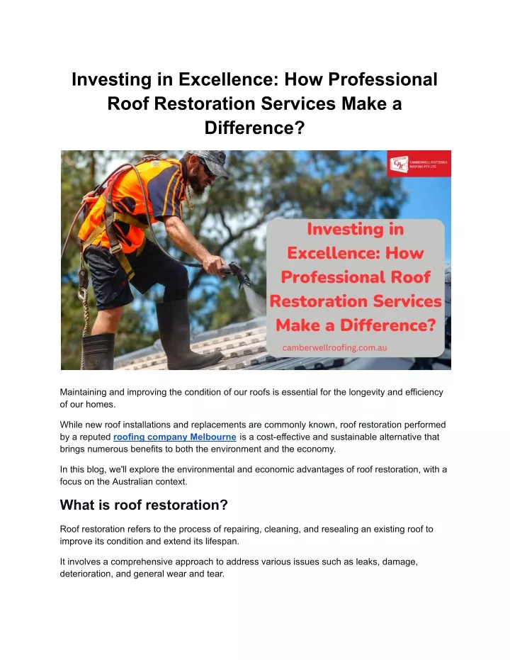 investing in excellence how professional roof