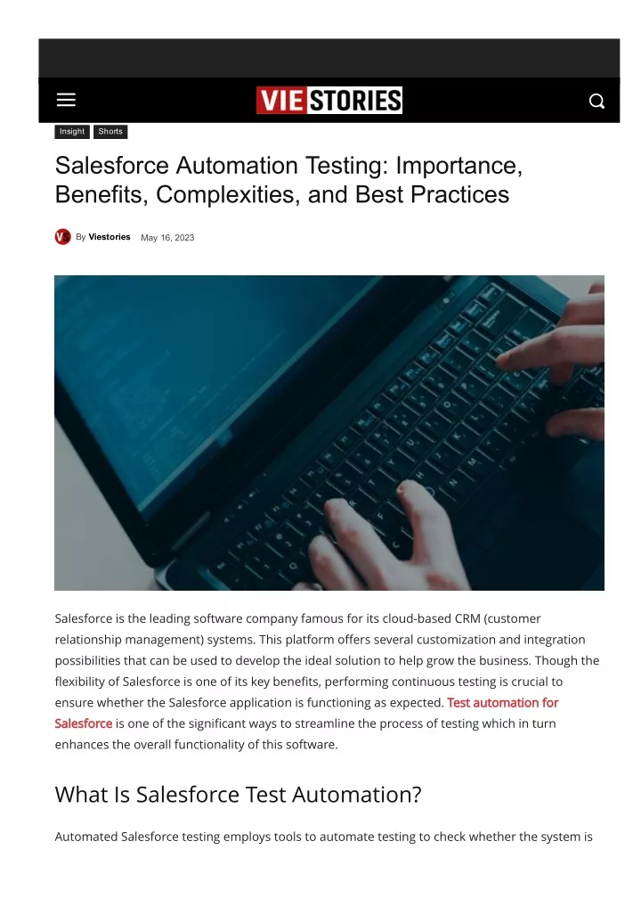 home insight shorts salesforce automation testing